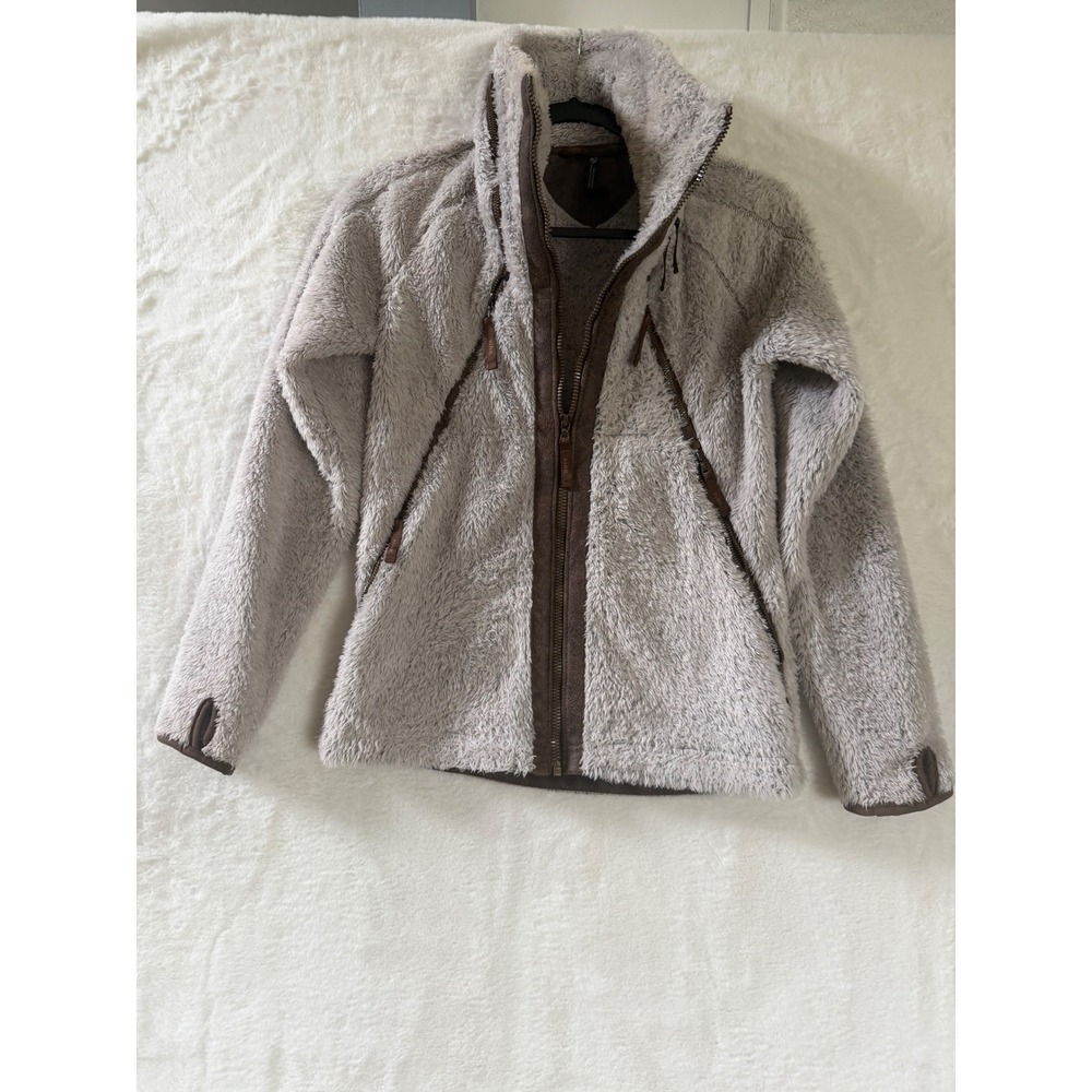 Kuhl Flight Jacket Womens XS Grey Full Zip High Pile Fleece‎ Thumbholes Hooded